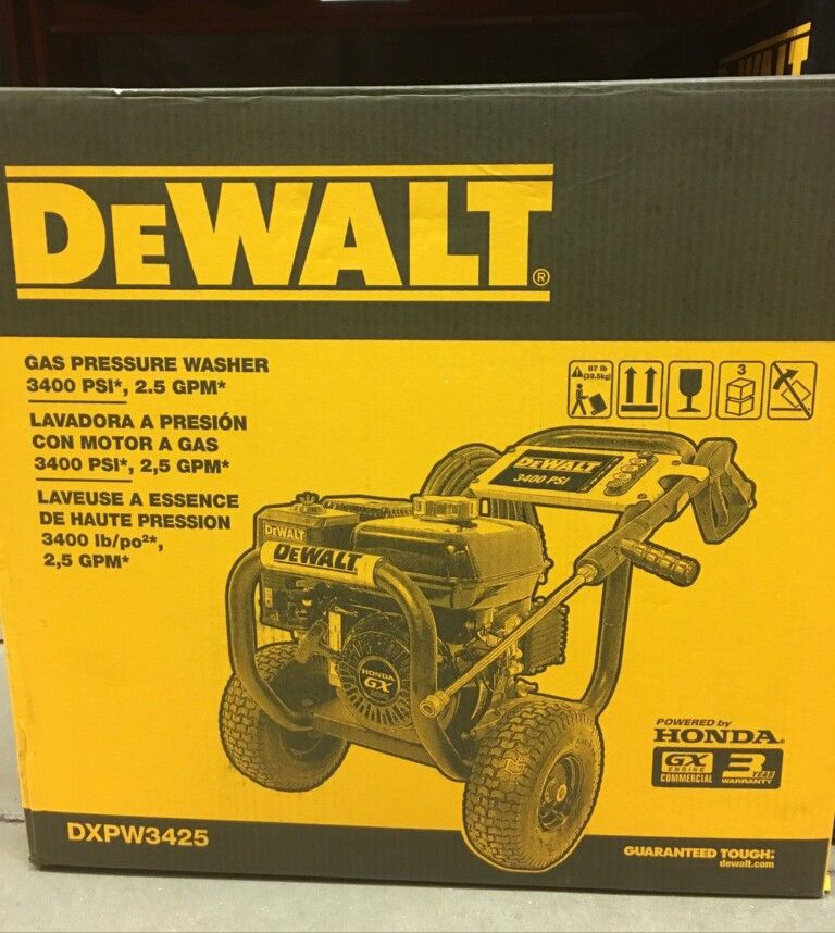 Dewalt Honda gas pressure washer 3400 psi 2.5 gmp