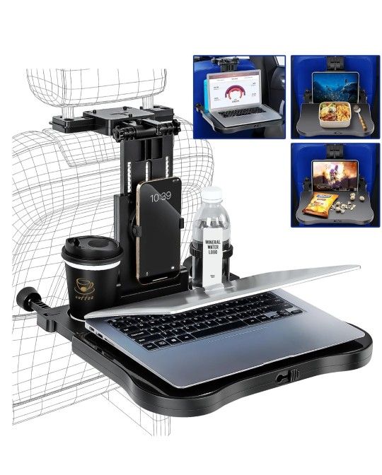 Car Seat Tray Table - Foldable Car Kids Passenger Roadtrip Eating Food Backseat Travel Trays Dinning Working Laptop Desk with Non-Slip Pad/Phone/Table