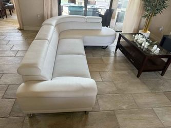 White Leather Sectional Sofa with Chaise
