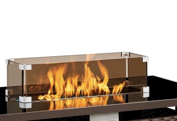 23.5" L x 7.5" W Tempered Glass Wind Guard Fence Fire Table Accessory Shield, Brown/Clear