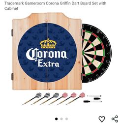 Trademark Gameroom Corona Griffin Dart Board Cabinet Set with 6 Steel Tip Darts