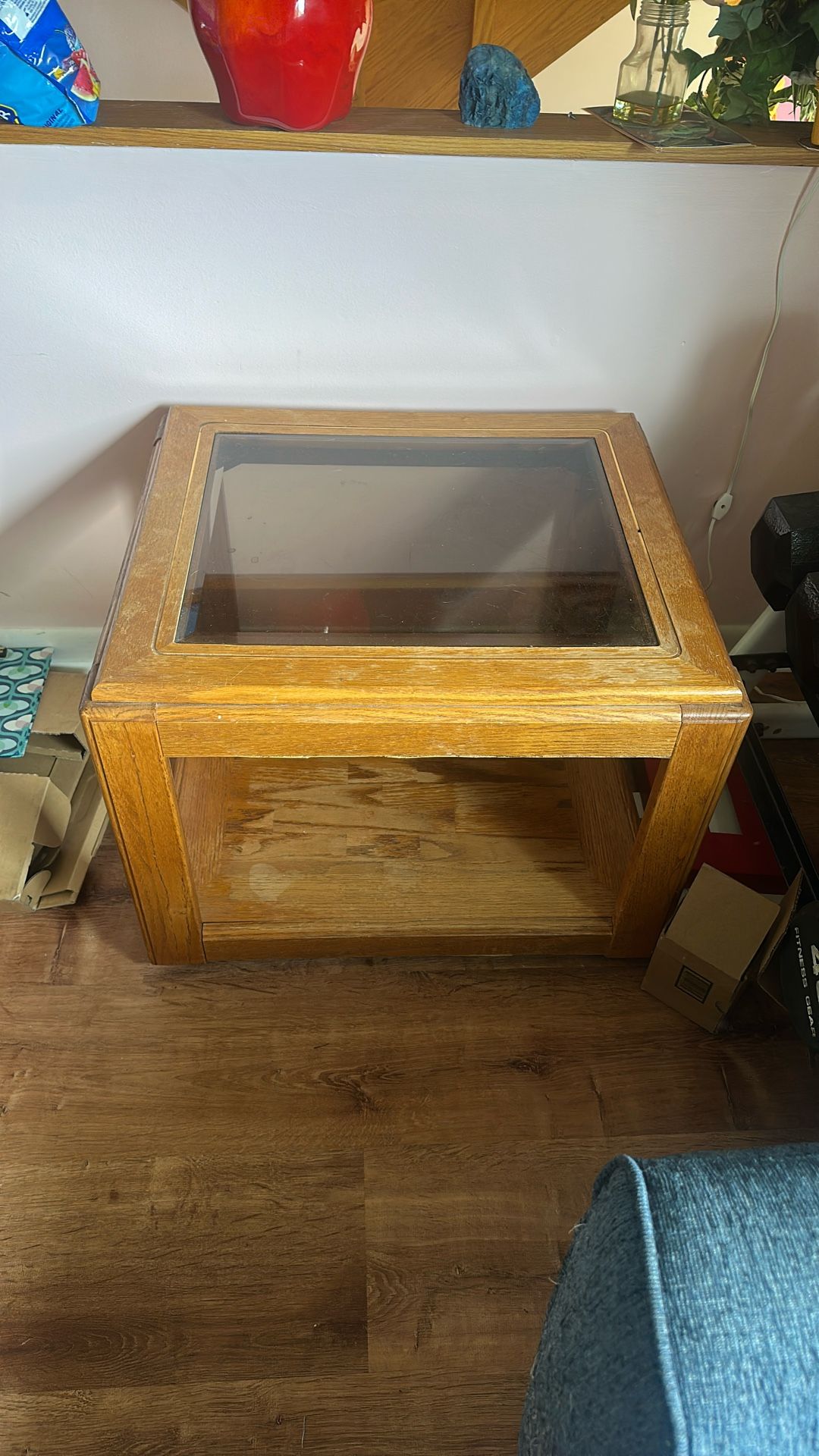 Square side table With Glass Top.
