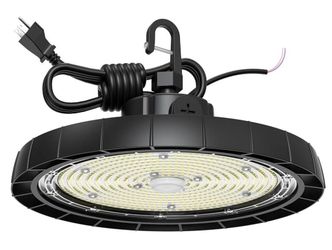 High Bay LED Shop Lights for Garage Workshop,100W 150W 200W Adjustable 130LM/W Super Bright 0-10V Dimmable UFO lights with US Plug,6500K AC100V-277V I