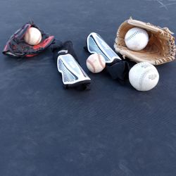 2 Softball Gloves, Guards,Balls