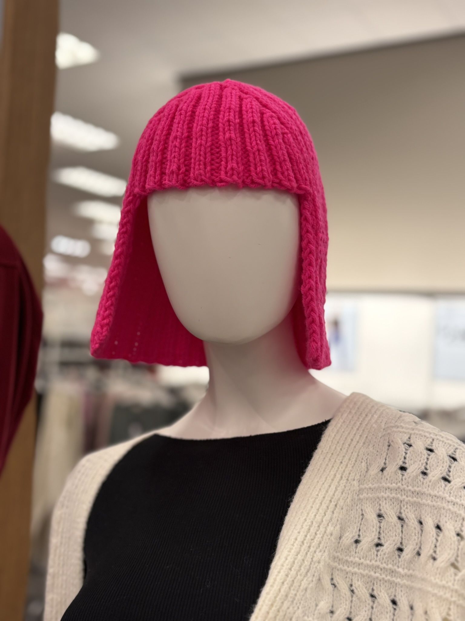 🩷Neon Pink Knit Hat Hair Wig — Cozy, Playful & Totally Unique