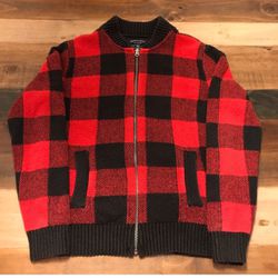 Red Tartan Plaid Flannel Zip-Up Cardigan from American Eagle