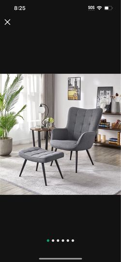 Accent Chair and Ottoman Set Arm Chair with Foot Rest for Living Room Gray