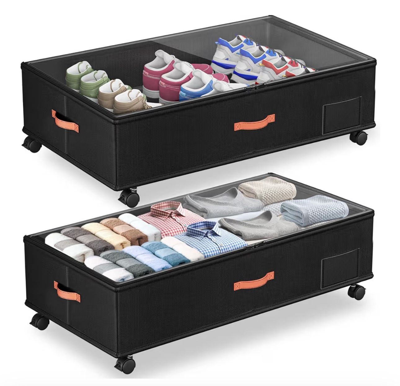 (4444-86)Bed Storage with Wheels,2-Pack Under Bed Storage Containers with Clear Lids,XXL Large Under the Bed Storage Organizer Bins With Handles,Sp