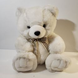 Rocky Bear 'Emily' White Seated Teddy Bear 12” Plush Toy w/ Bow - Stuffed Animal