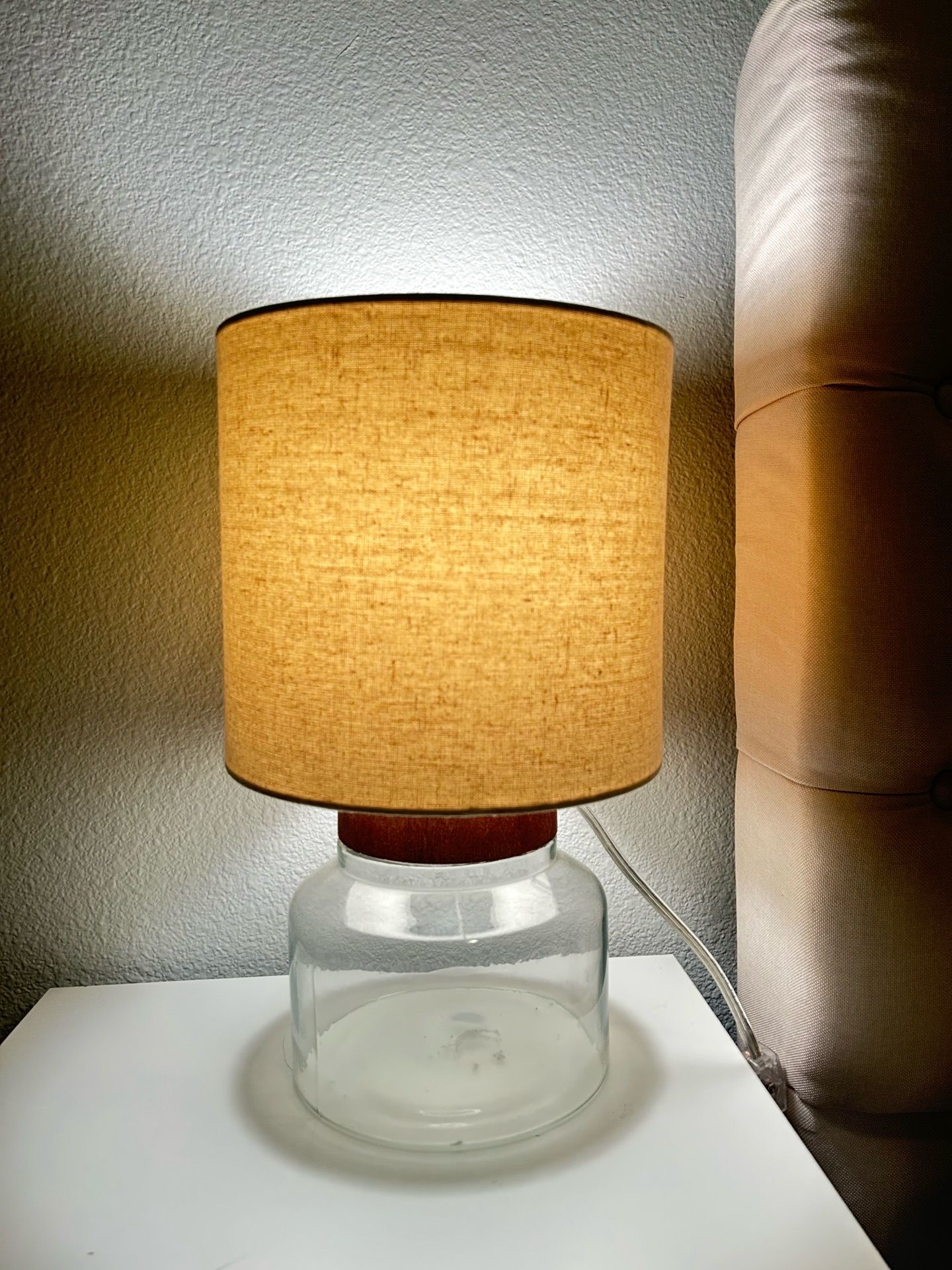 Pair of Modern Glass Table Lamps w/ Linen Shades