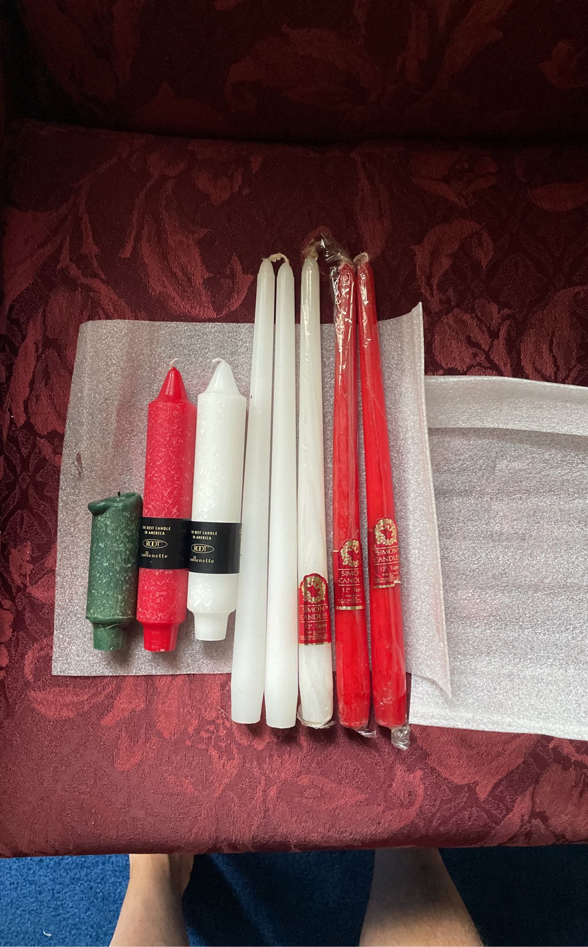 Lot Of 3 Root (2 New) & 5 Simon 12” Tapered Candles (new)