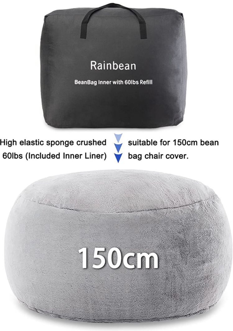 RAINBEAN Bean Bag Chair Filler, 60lb Filling Shredded Memory Foam with Inner Liner
