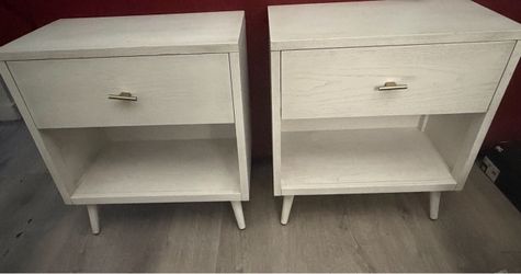 Pair of White Mid-Century Modern Nightstands