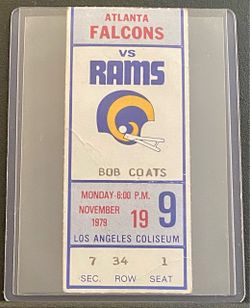 Vintage 1979 Los Angeles Rams vs Atlanta Falcons NFL Football Ticket Stub