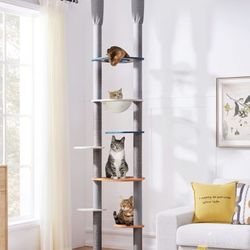 Blue/Orange 95"-103" Adjustable Floor-to-Ceiling Cat Tree