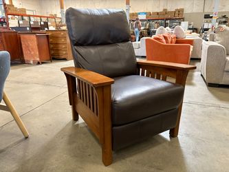 Mission Style Brown Leather Push Back Recliner
