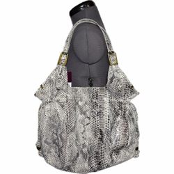 Elliot Lucca Snakeskin Print Leather Hobo Shoulder Bag