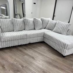 (NEW IN BOX)- Comfy Grey Sectional With Pillows Finance Available $54 down pmt only!!