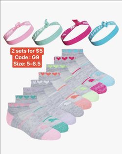 PUMA Girls' Girls' 8 Pack Low Cut Socks + 4 Pack Hair Ties size 5-6.5 & 7-8.5 only