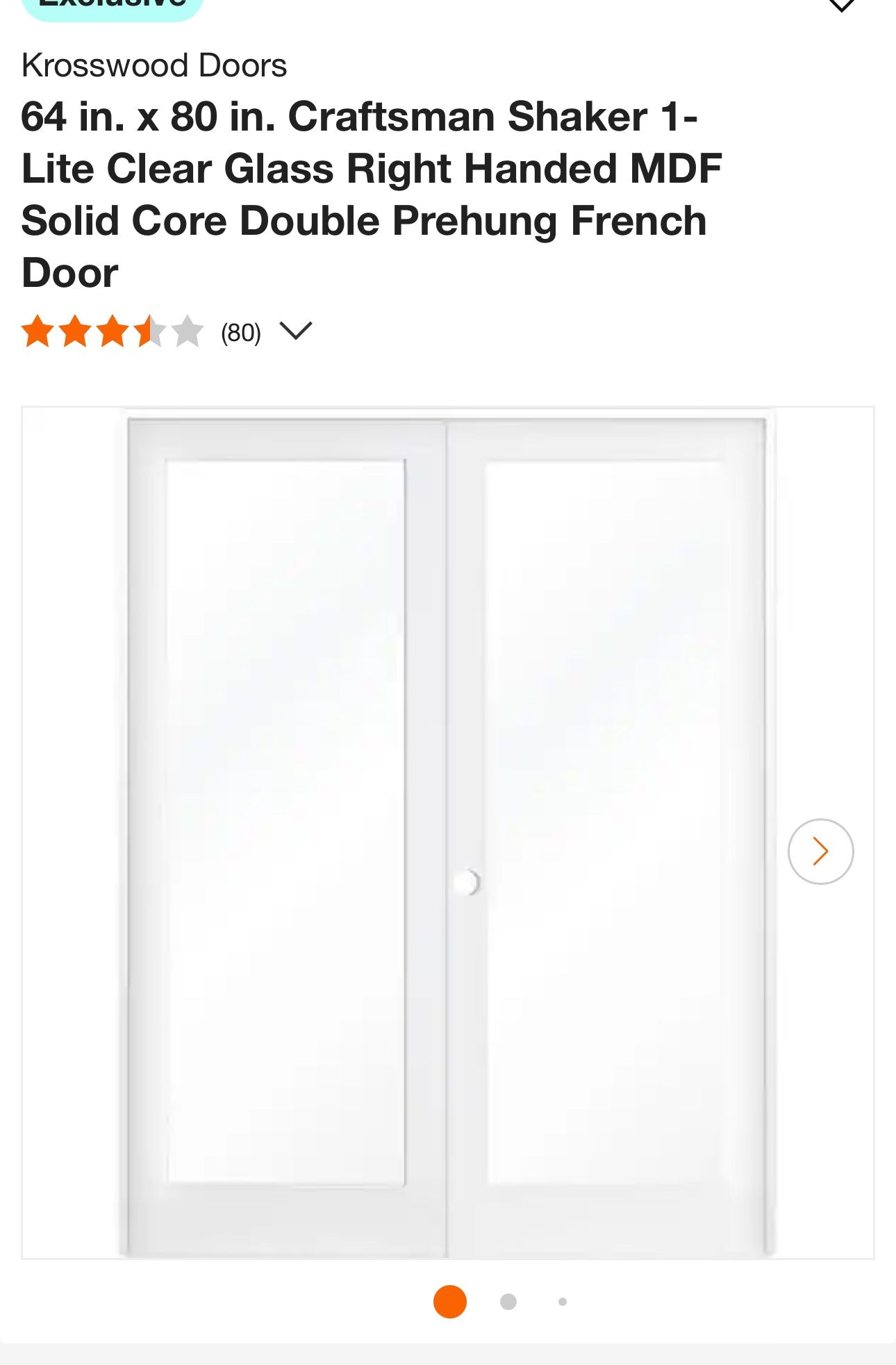 French Door 64”x 80” Full Glass Double Door 
