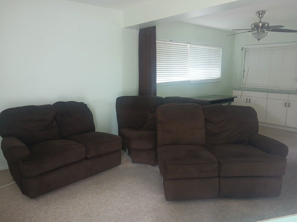 Couch, Brown, 3 Piece, Fabric