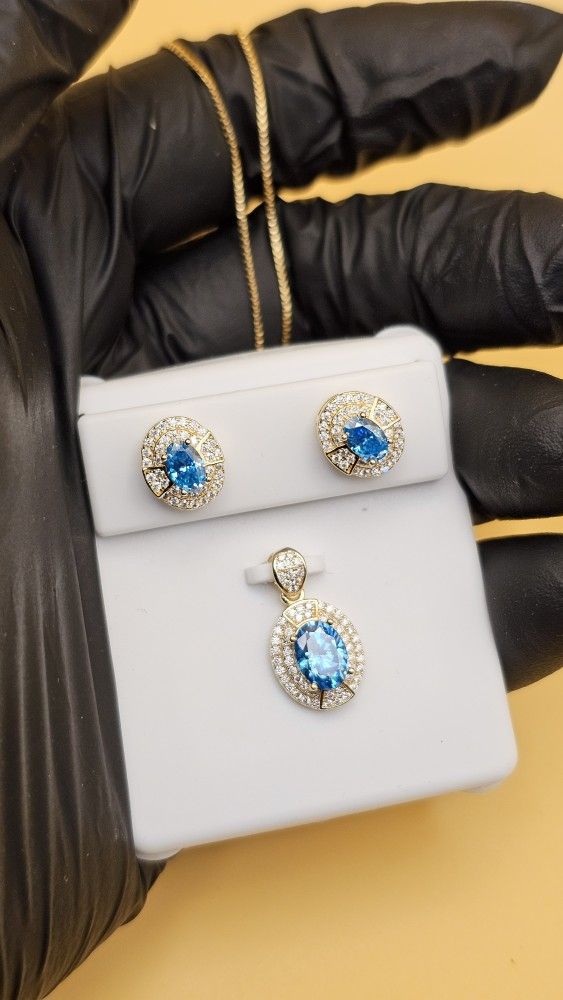 π Blue Moissanite Fire Set | 18K Gold Vermeil over .925 | 4.00 CTW | Italian Chain