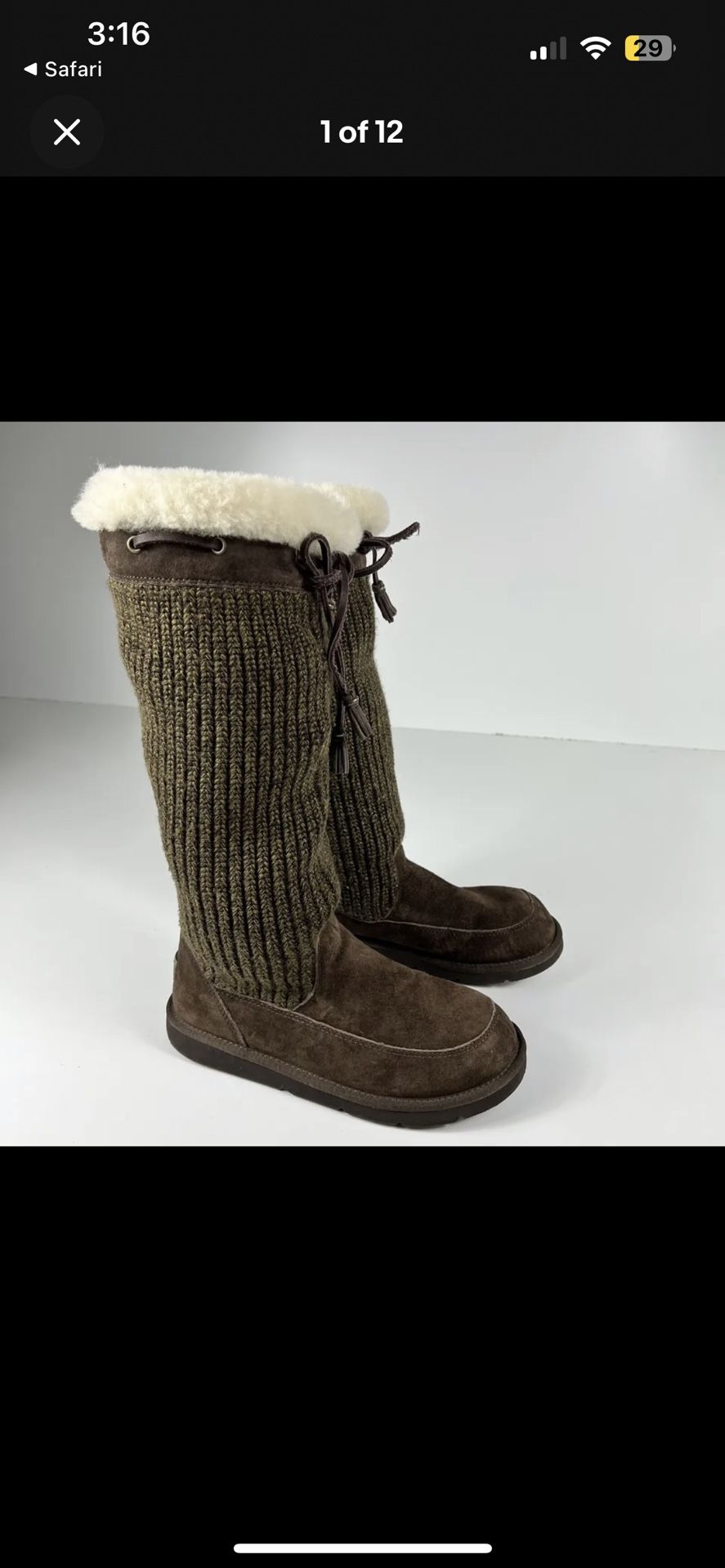 UGG 5733 Chestnut Suburb Crochet Womens Brown Tall Knee High Winter Boots Size 8