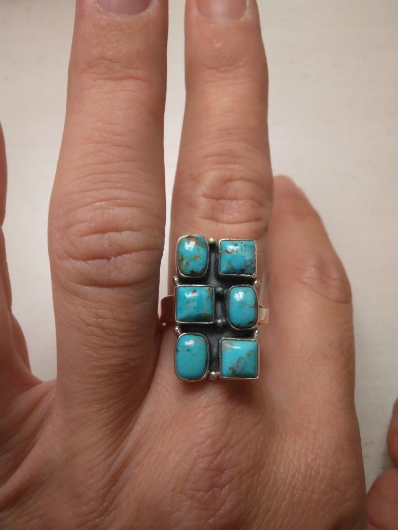 Handmade Natural Turquoise 6 Stone Ring