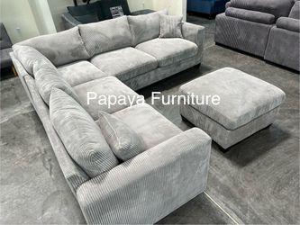 New! Light grey  Sectional Sofa, Grey Couch, Gray Sofa, Sectional Sofa And Ottoman, Grey Sectional, Sectionals, Couch, Sofa, Corduroy Sectional Couch 