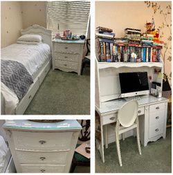 Girls bedroom set twin bed nightstand and desk with hutch