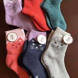 Cat Wool Socks (Size 4-7, 6 Pairs, Never Worn)