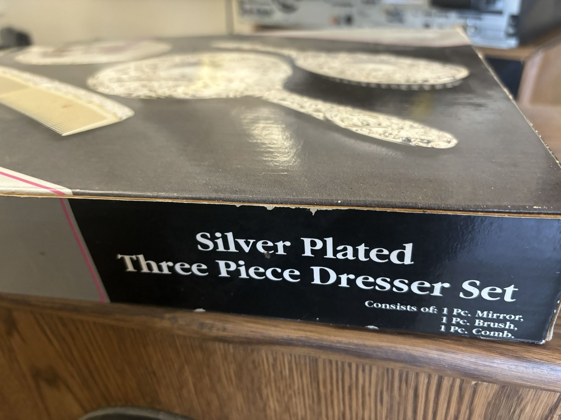 Silver Plated Three Piece Dresser Set 