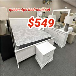 White Queen 4pc wooden bedroom set
