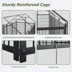Large Dog Kennel Outdoor Pet Pens Dogs Run Enclosure Animal Hutch Metal Coop Fence with Roof Cover. 7.94'L x 4.13'W x 5.95'H.