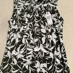 New Womens Size Xs Green Floral Tahari Sleeveless Shirt 