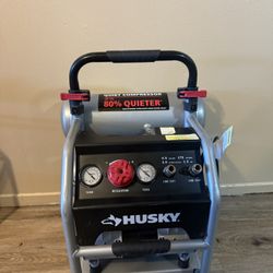 Husky 4.5 Gal. 175 PSI Portable Electric Oil-Free Quiet Twin Stack Jobsite Air Compressor w/Rubber Wheels and 2-Quick Couplers