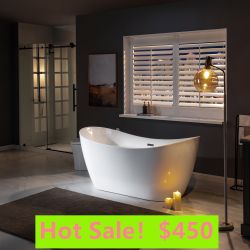 Acrylic Freestanding Bathtub Contemporary Soaking Tub with Overflow and Drain