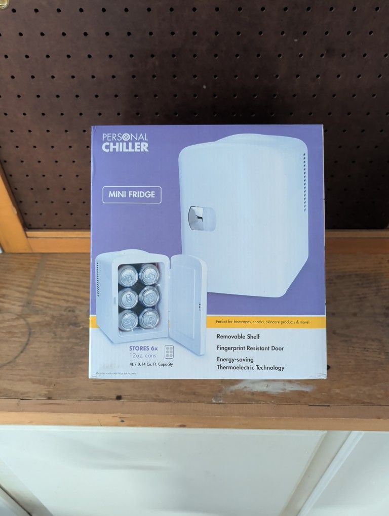Personal Mini Fridge For Desk Holds Six Cans