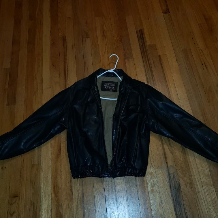 Black 100% Men's Leather Jacket Size L