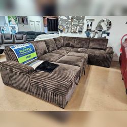 Extra large brown Jumbo corduroy sectional pull out sofa bed sleeper sofa