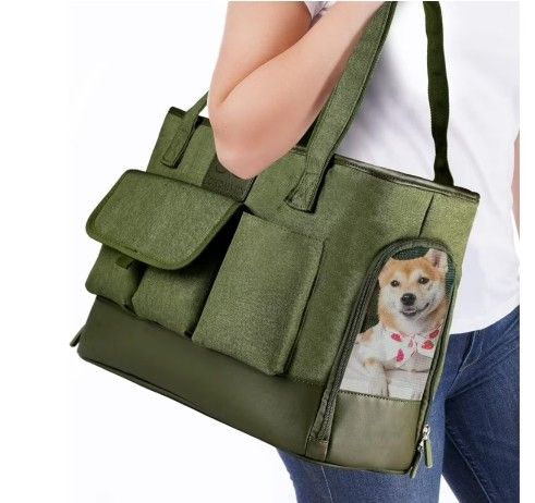 Dog Carrier, Cat Carrier, Pet Carrier, Foldable Waterproof Premium PU Leather Oxford Cloth Dog Purse, Portable Tote Bag Carrier for Small to Medium Ca