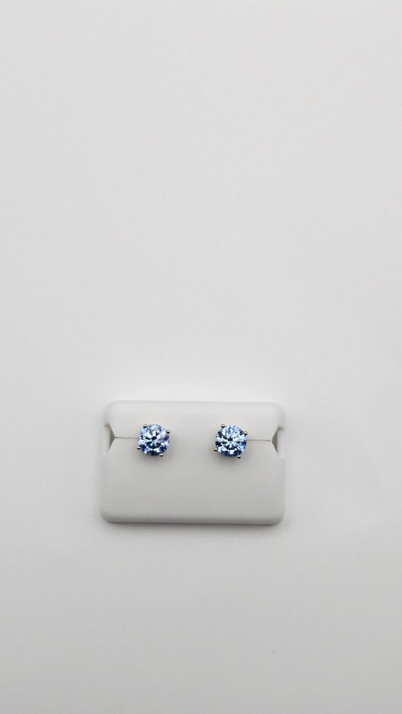 Aquamarine Blue Moissanite Stud Earrings – 2.00 CTW – White Gold