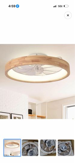 20" Low Profile Ceiling Fan with Light & Remote – Modern Wood Grain LED