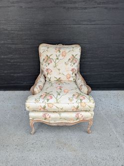 Vintage French Bergere Style Chair in Floral Print Upholstery