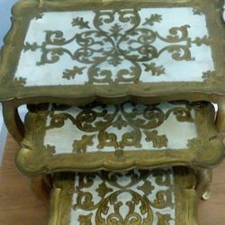 French Provincial Italian Gold Gilt Plactic Nesting tables Made in Italy