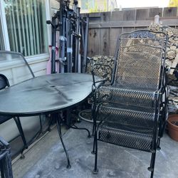 Patio Set Table 4 Chairs Metal 