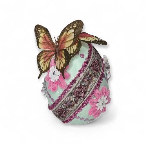 Capiz Inspired Butterflies Flowers Embellished Retro Handmade Foam Easter Egg