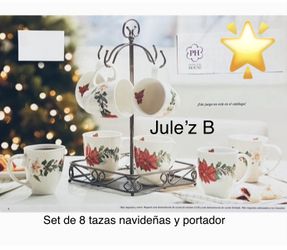 Princess House Set De 8 Tazas Navideñas Y Portador Nuevo as En Sus Cajas
