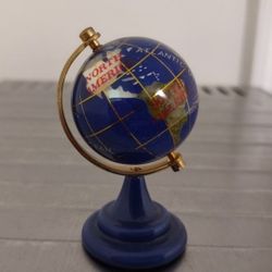 Little Original Lapis Lazuli Tabletop World Globe Inlaid Semiprecious Gemstone ;3" Tall.