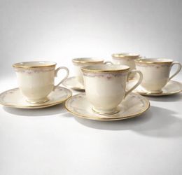 Lenox Bellaire 5 Footed Cup & Saucer Sets Montclair 24K Gold USA Bone China
